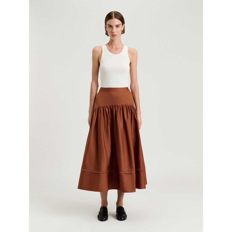 Veronika Maine Stretch Cotton Sateen Midi Skirt image number 3